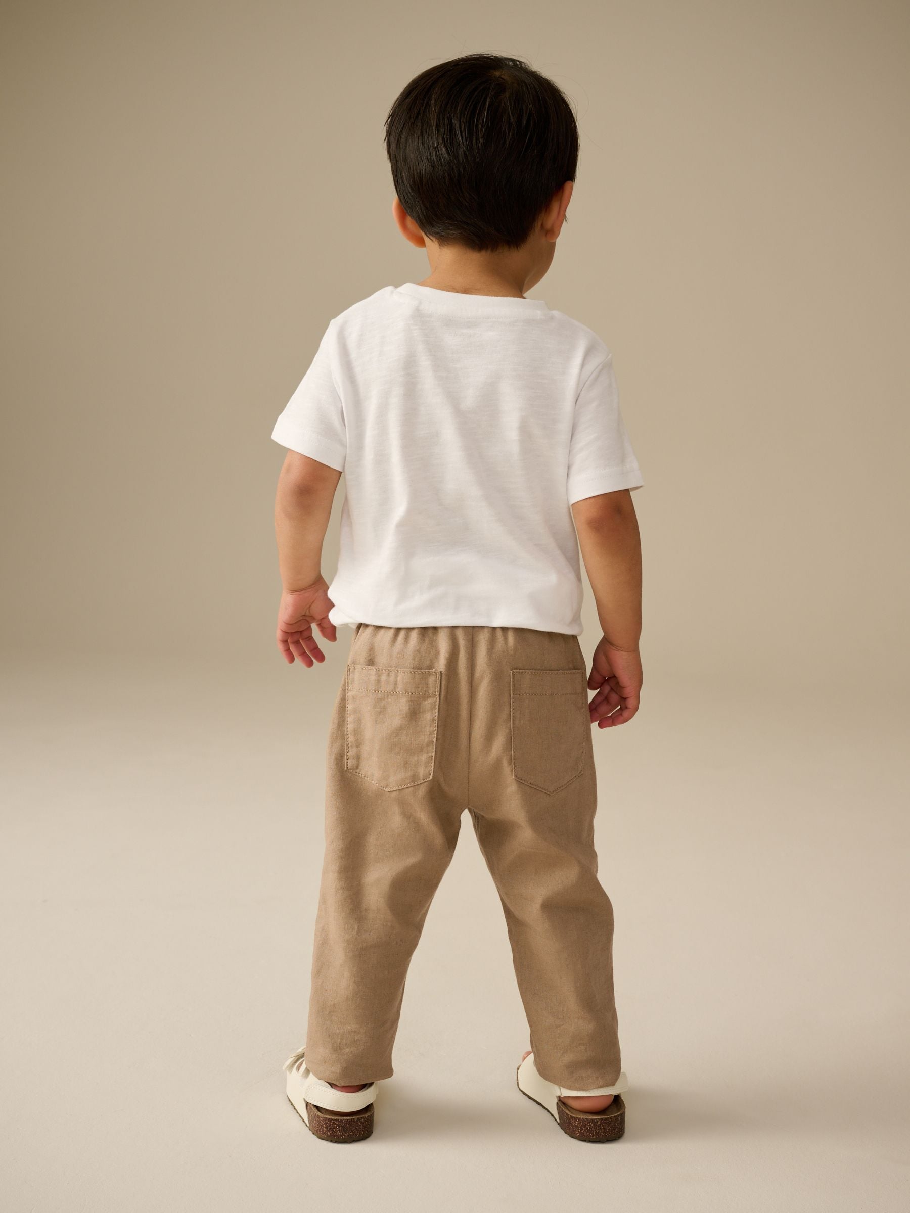Tan Brown Regular Fit Linen Blend Pull on Trousers (3mths-7yrs) image 2