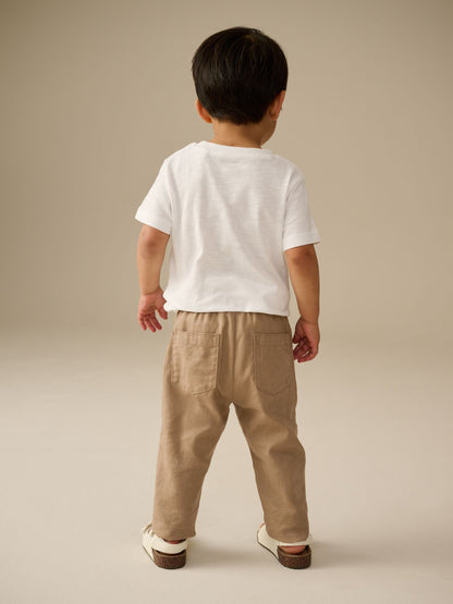 Tan Brown Regular Fit Linen Blend Pull on Trousers (3mths-7yrs) image 2