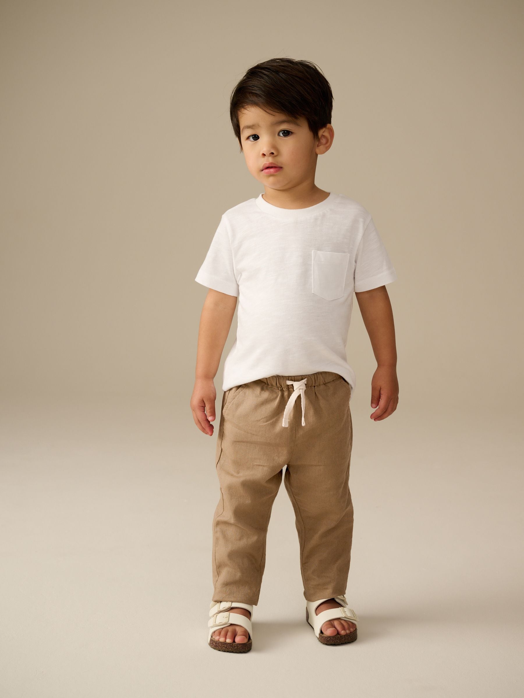 Tan Brown Regular Fit Linen Blend Pull on Trousers (3mths-7yrs) image 3