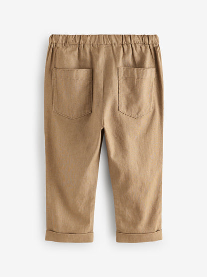 Tan Brown Regular Fit Linen Blend Pull on Trousers (3mths-7yrs) image 6