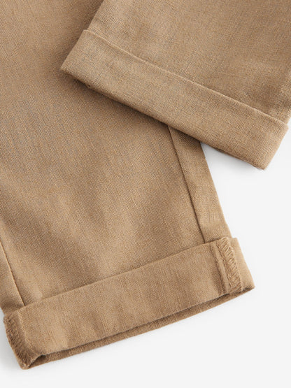 Tan Brown Regular Fit Linen Blend Pull on Trousers (3mths-7yrs) image 7
