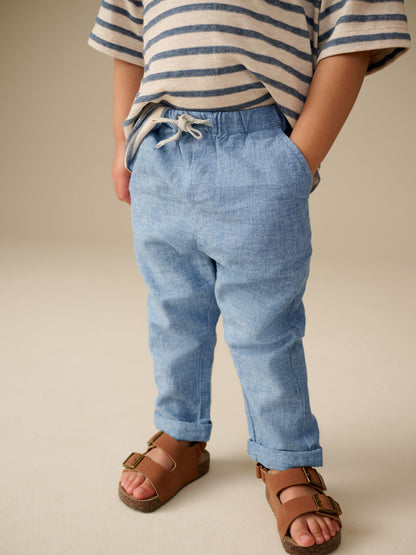 Chambray Blue Regular Fit Linen Blend Pull on Trousers (3mths-7yrs) image 1