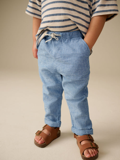Chambray Blue Regular Fit Linen Blend Pull on Trousers (3mths-7yrs) image 1