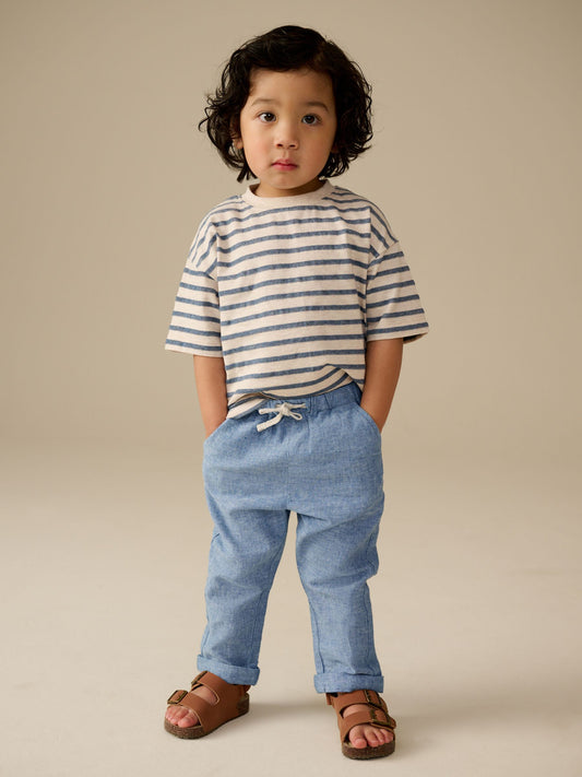 Chambray Blue Regular Fit Linen Blend Pull on Trousers (3mths-7yrs) image 2