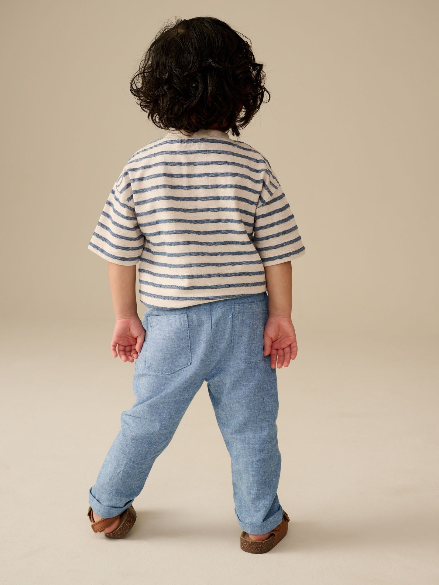 Chambray Blue Regular Fit Linen Blend Pull on Trousers (3mths-7yrs) image 3
