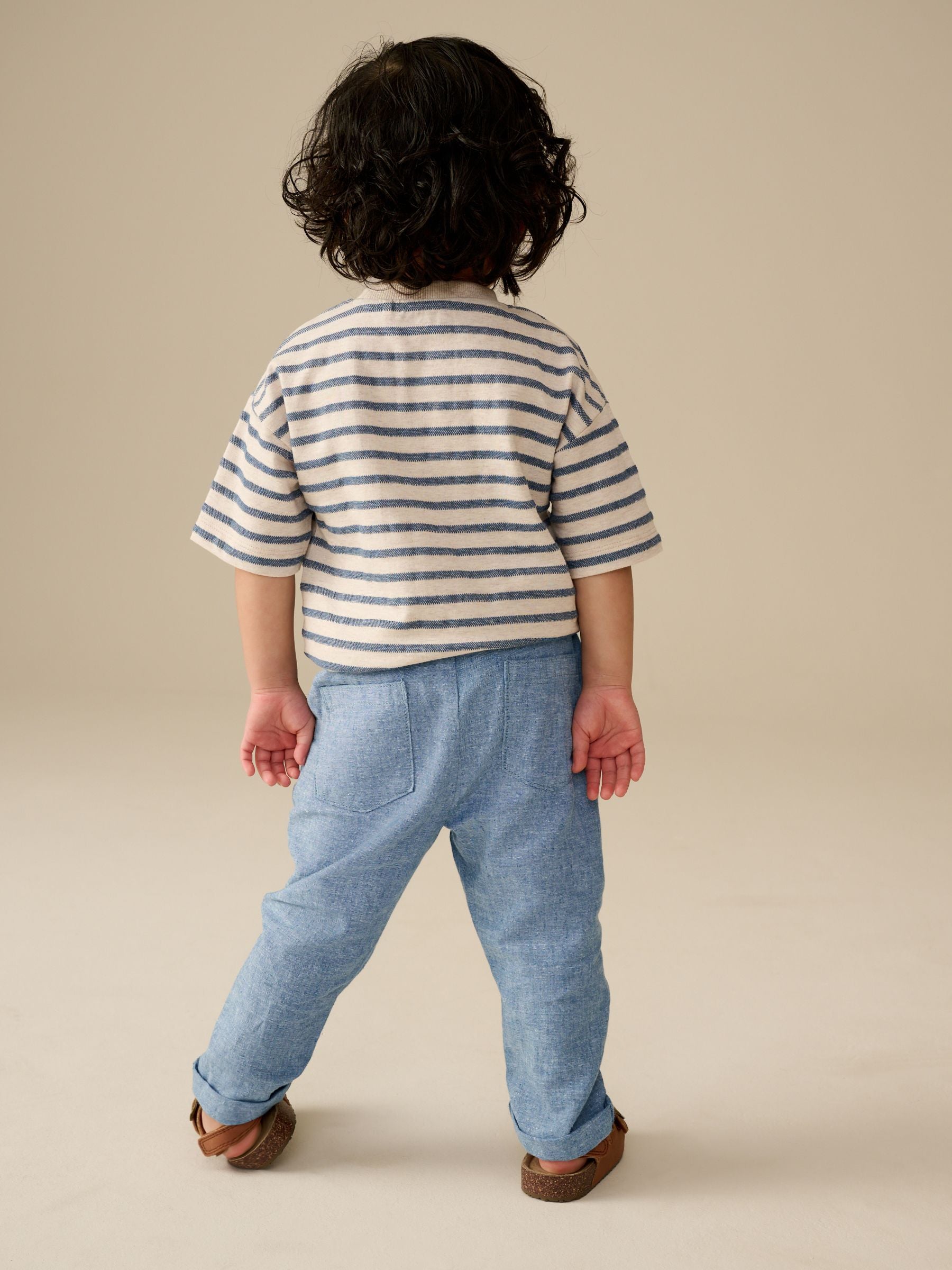 Chambray Blue Regular Fit Linen Blend Pull on Trousers (3mths-7yrs) image 3