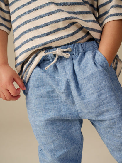 Chambray Blue Regular Fit Linen Blend Pull on Trousers (3mths-7yrs) image 4