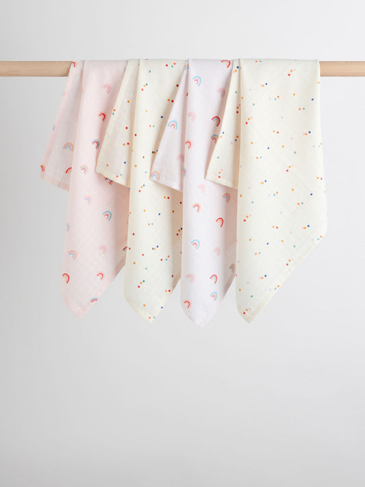 Pink Rainbow Baby Muslin Cloths 4 Pack image 1