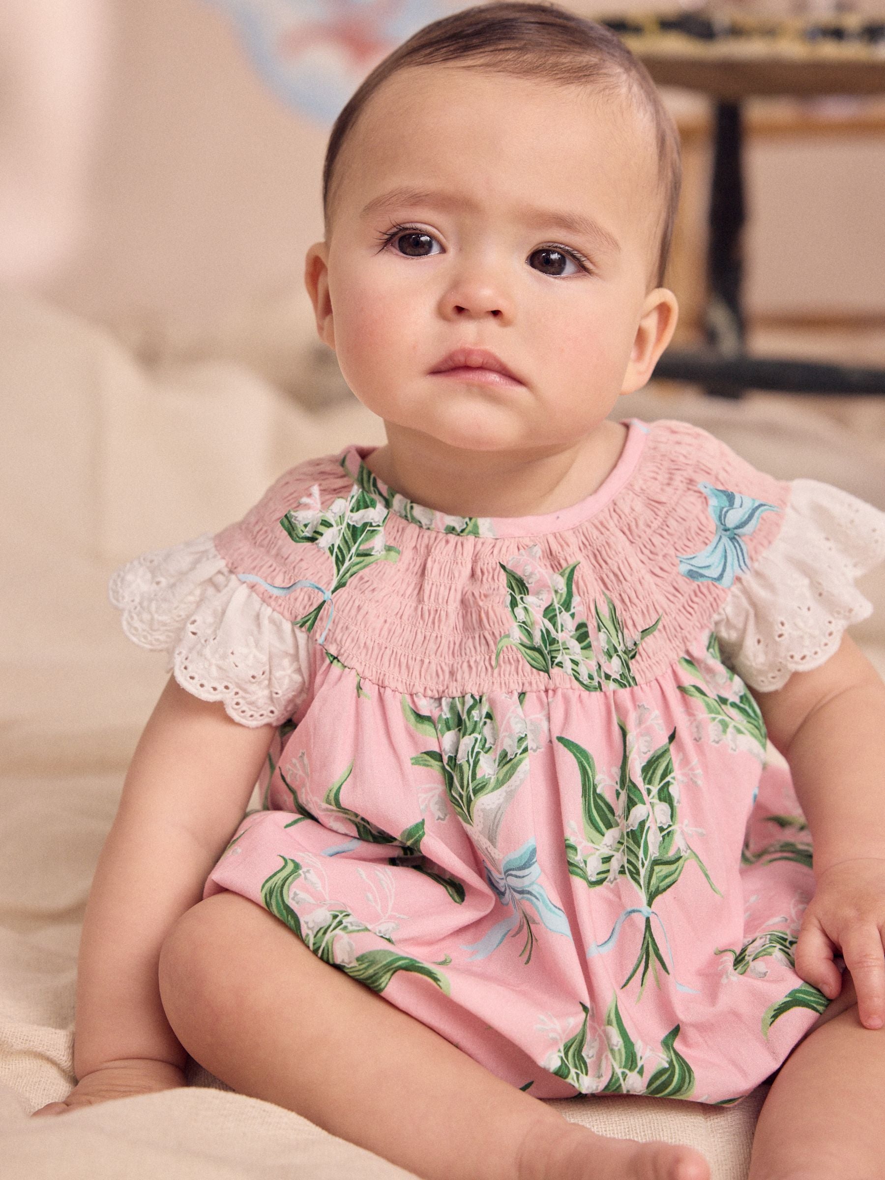 Pink Floral Cath Kidston Cotton Printed Baby Broderie Romper image 3