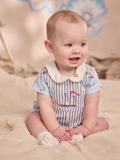 Blue Striped Cath Kidston 100% Cotton Baby Dungaree image 1