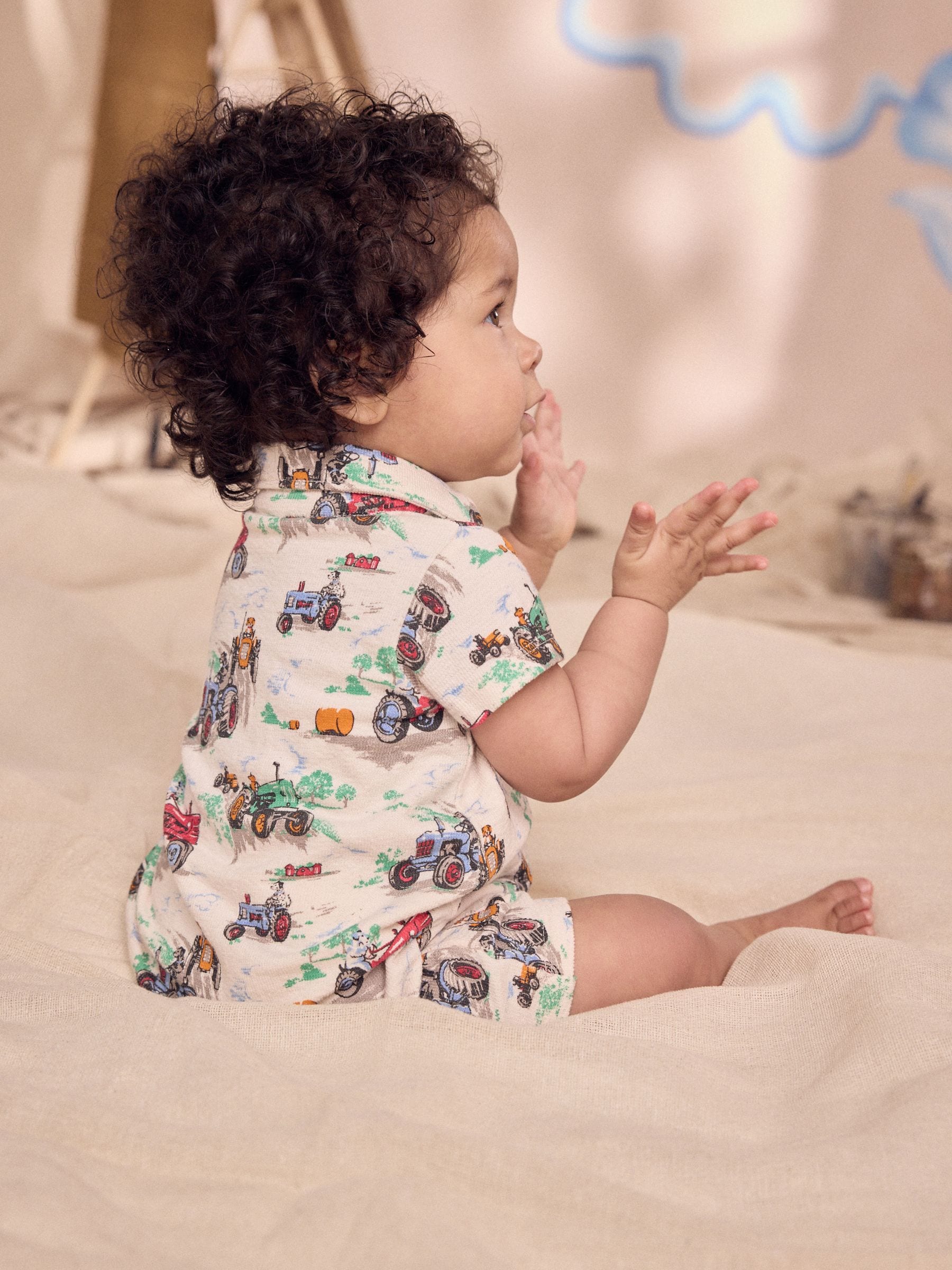 Ecru Tractor Printed Collared 100% Cotton Cath Kidston Romper image 2
