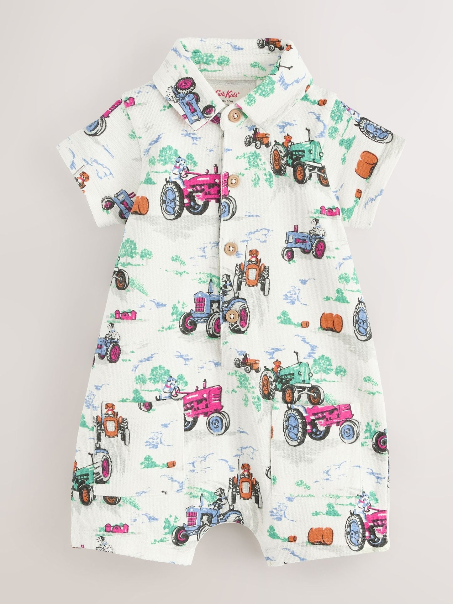 Ecru Tractor Printed Collared 100% Cotton Cath Kidston Romper image 4