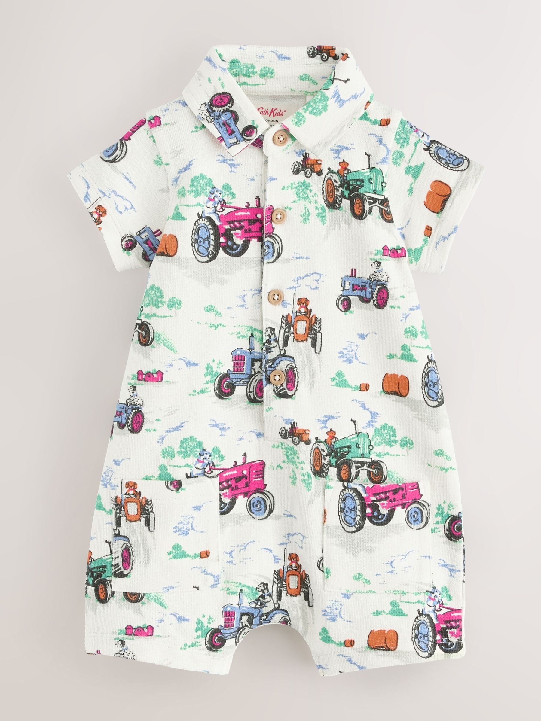 Ecru Tractor Printed Collared 100% Cotton Cath Kidston Romper image 4