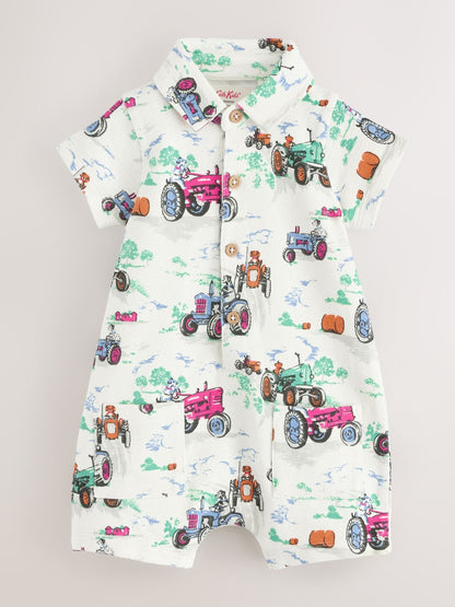 Ecru Tractor Printed Collared 100% Cotton Cath Kidston Romper image 4
