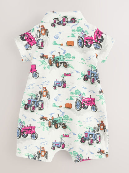 Ecru Tractor Printed Collared 100% Cotton Cath Kidston Romper image 5