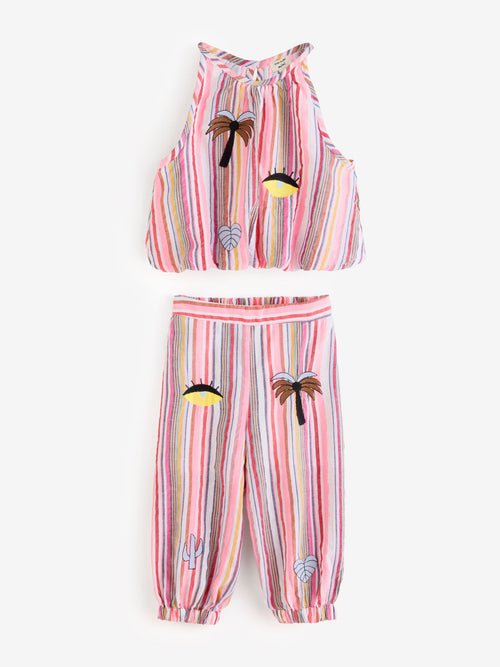 Dsiney Kidz - River Island Pink Stripe Halter Neck Top & Hareem Set image 1