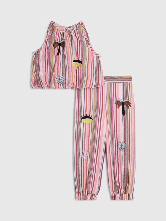 Dsiney Kidz - River Island Pink Stripe Halter Neck Top & Hareem Set image 2