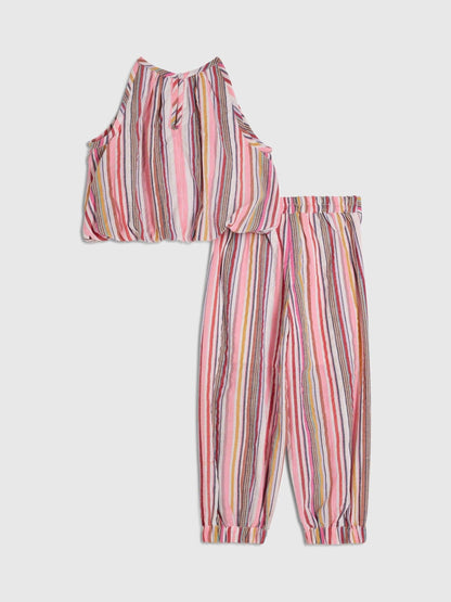 Dsiney Kidz - River Island Pink Stripe Halter Neck Top & Hareem Set image 3