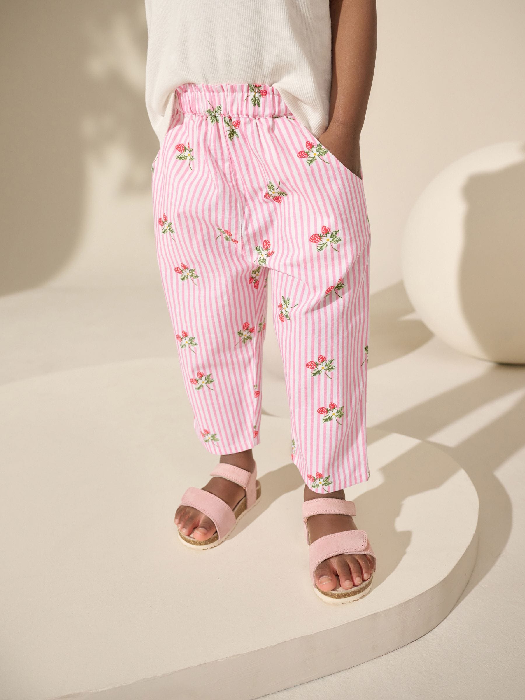 Pink Strawberry Print Pull On Trousers (3mths-7yrs) image 1