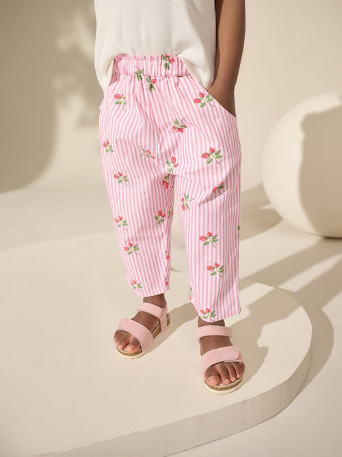 Pink Strawberry Print Pull On Trousers (3mths-7yrs) image 1