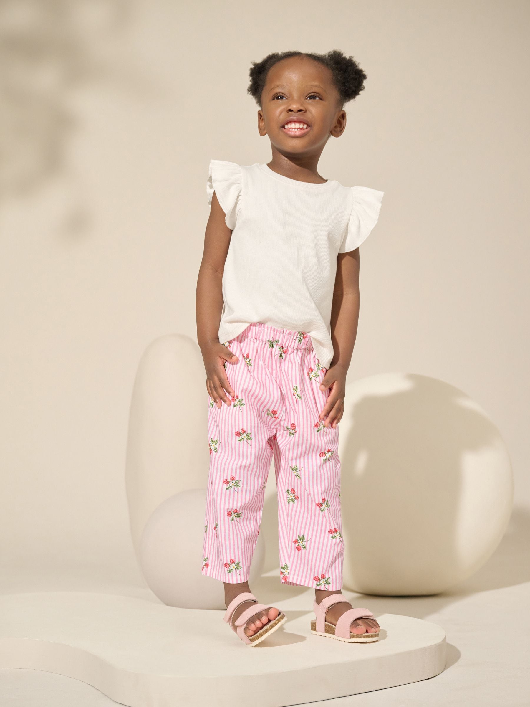 Pink Strawberry Print Pull On Trousers (3mths-7yrs) image 2