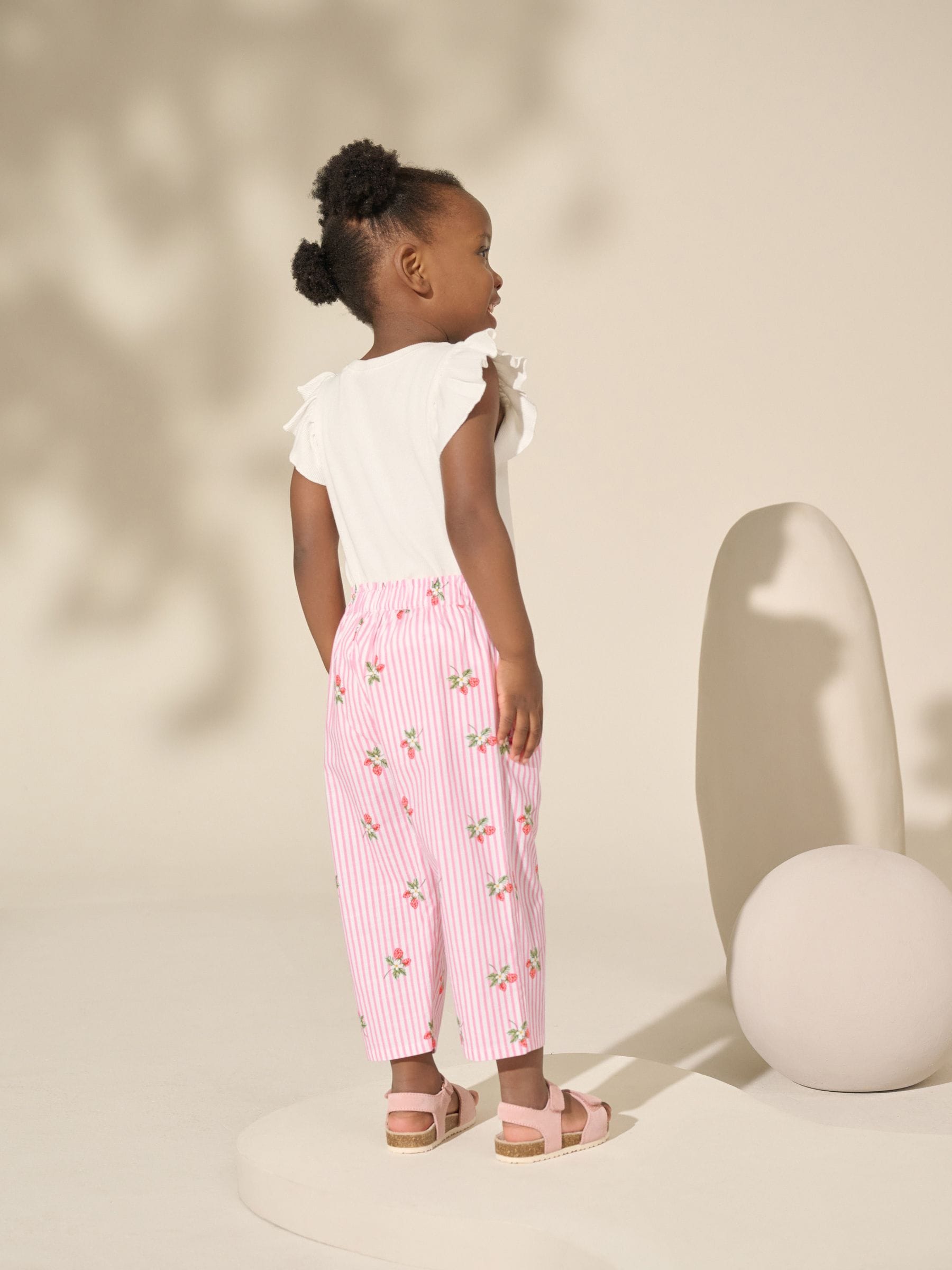 Pink Strawberry Print Pull On Trousers (3mths-7yrs) image 3
