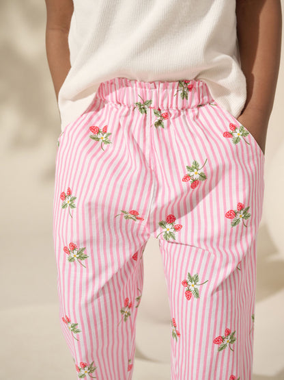 Pink Strawberry Print Pull On Trousers (3mths-7yrs) image 4