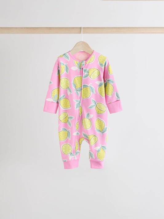 Pink Lemon Baby Two Way Zip Footless 100% Cotton Sleepsuits 4 Pack (0mths-3yrs) image 3