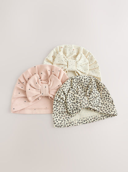 Pink 3 Pack Baby Sleepsuits with Matching Turbans (0mths-2yrs) image 5