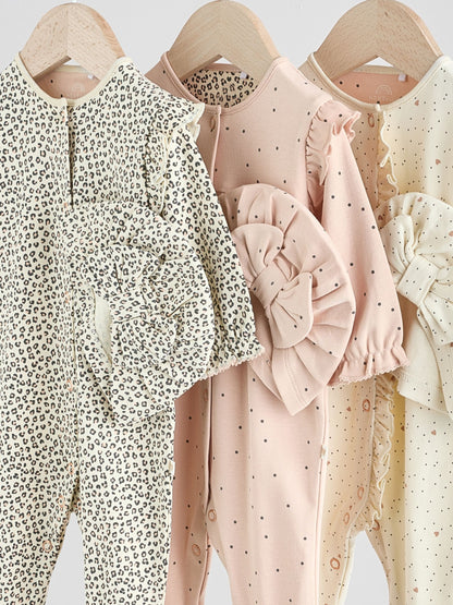 Pink 3 Pack Baby Sleepsuits with Matching Turbans (0mths-2yrs) image 8
