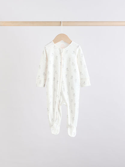 Brown/Cream 5 Pack Two Way Zip Baby Sleepsuits (0mths-2yrs) image 3