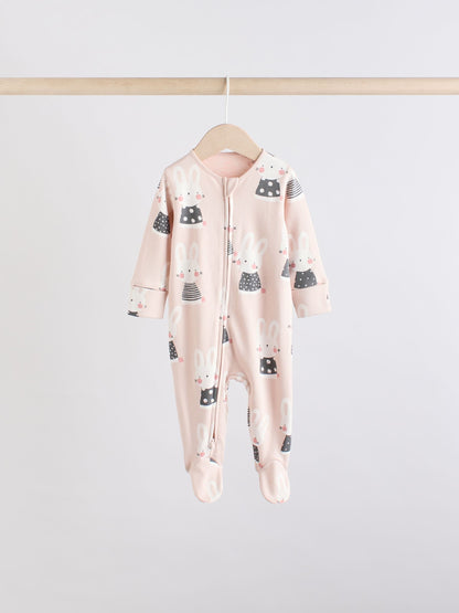 Brown/Cream 5 Pack Two Way Zip Baby Sleepsuits (0mths-2yrs) image 5