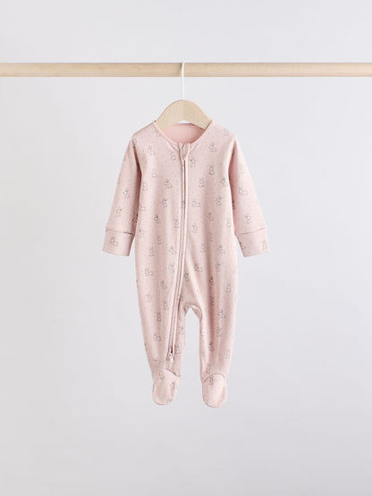 Brown/Cream 5 Pack Two Way Zip Baby Sleepsuits (0mths-2yrs) image 7
