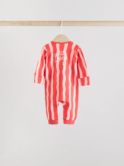 Red Cherry Print Two Way Zip Baby Sleepsuits 4 Pack (0mths-3yrs)
