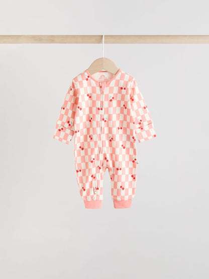 Red Cherry Print Two Way Zip Baby Sleepsuits 4 Pack (0mths-3yrs)