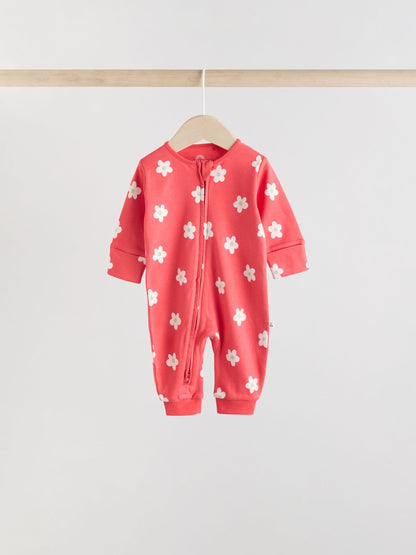 Red Cherry Print Two Way Zip Baby Sleepsuits 4 Pack (0mths-3yrs)