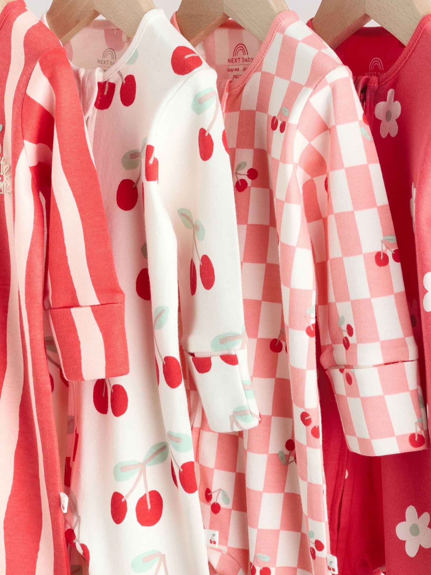 Red Cherry Print Two Way Zip Baby Sleepsuits 4 Pack (0mths-3yrs)
