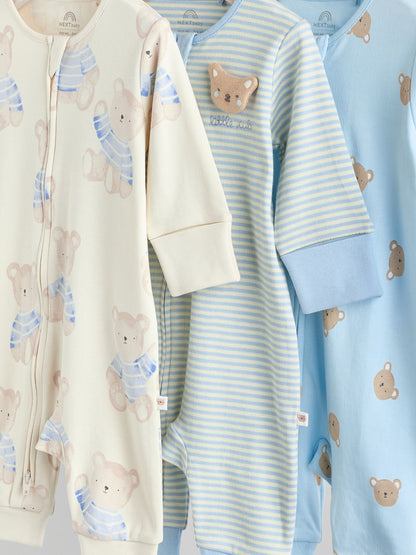 Blue 3 Pack Baby Sleepsuits (0-3yrs)