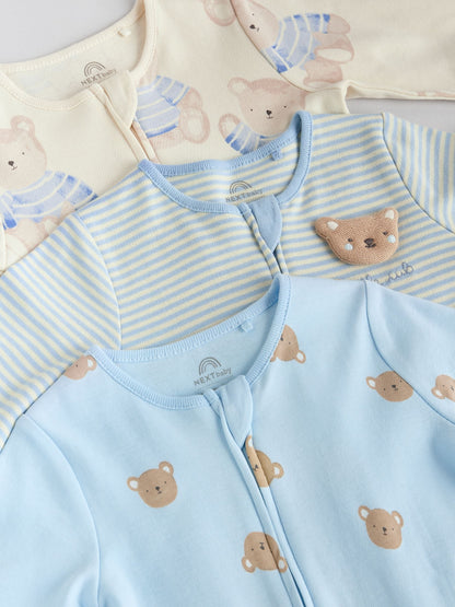 Blue 3 Pack Baby Sleepsuits (0-3yrs)