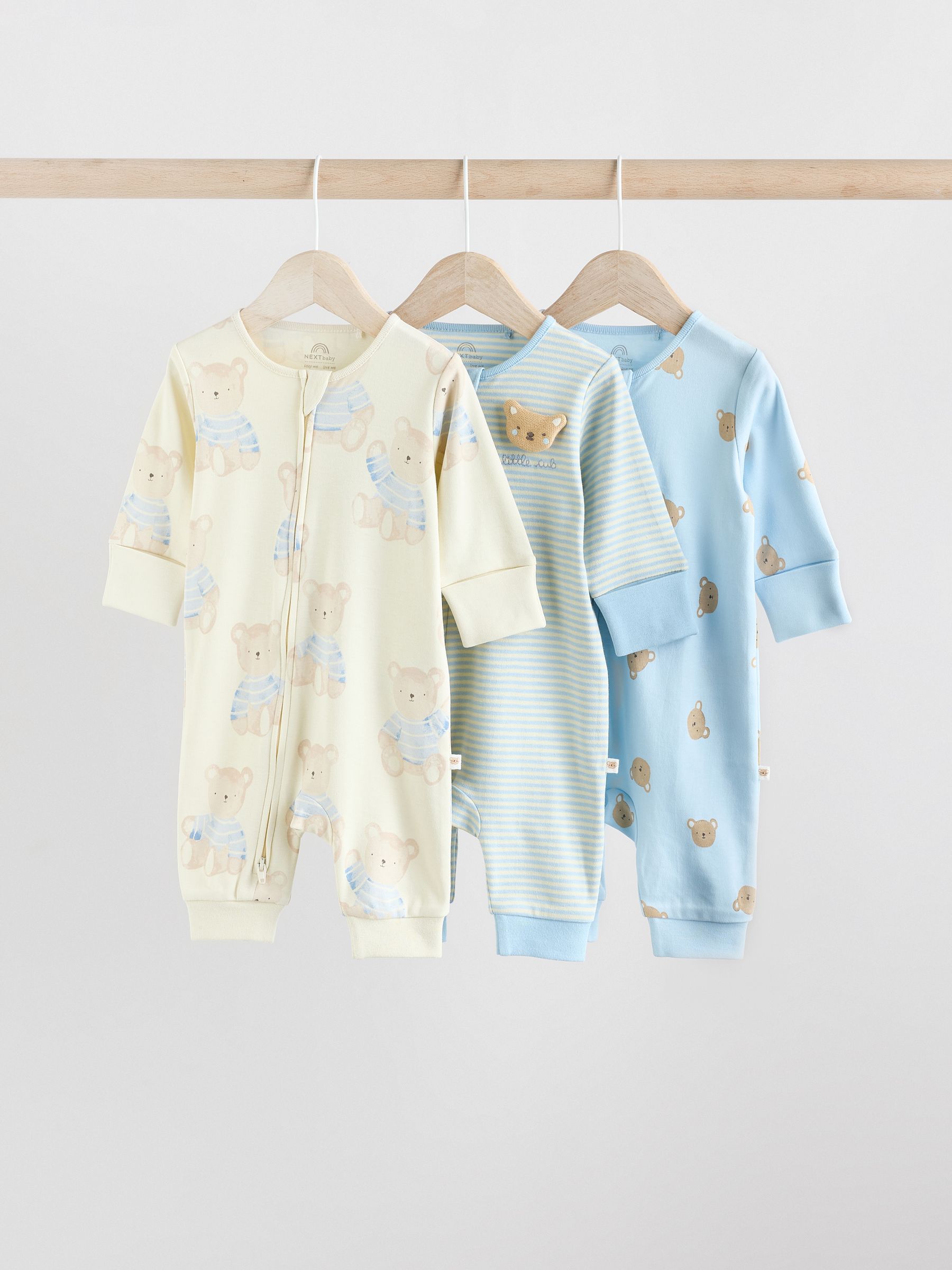 Blue 3 Pack Baby Sleepsuits (0-3yrs) image 1