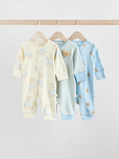 Blue 3 Pack Baby Sleepsuits (0-3yrs) image 1