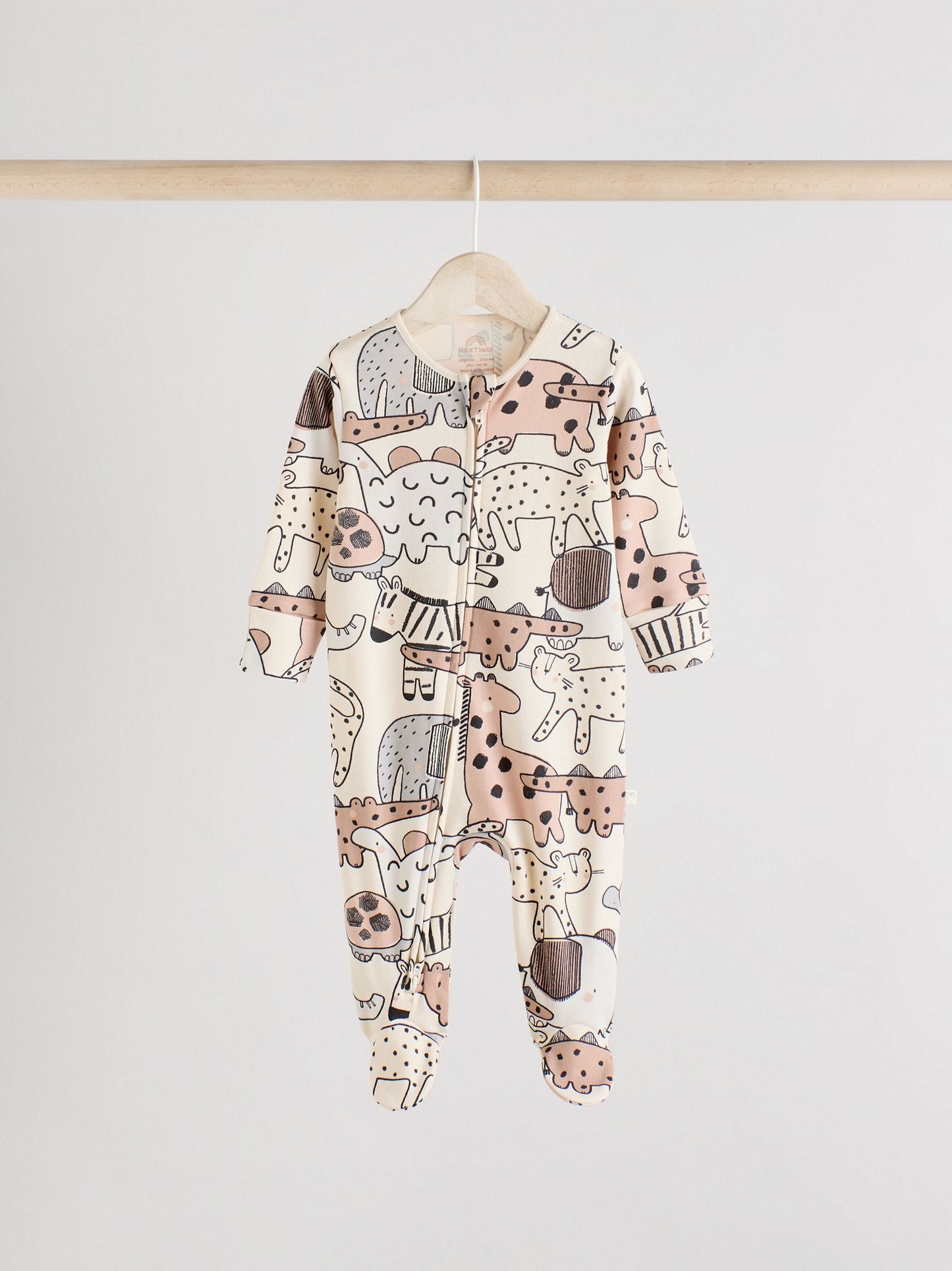 Brown/Cream Baby Two Way Zip Sleepsuits 3 Pack (0-2yrs)