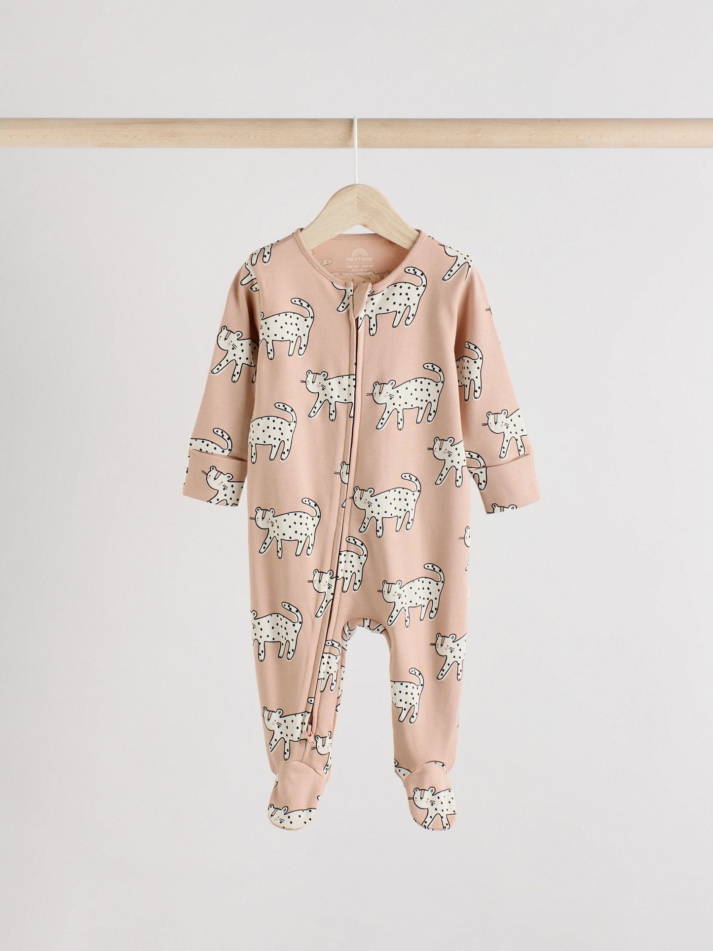 Brown/Cream Baby Two Way Zip Sleepsuits 3 Pack (0-2yrs)