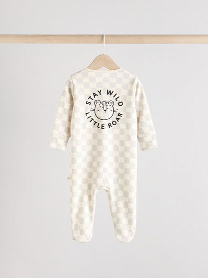 Brown/Cream Baby Two Way Zip Sleepsuits 3 Pack (0-2yrs)