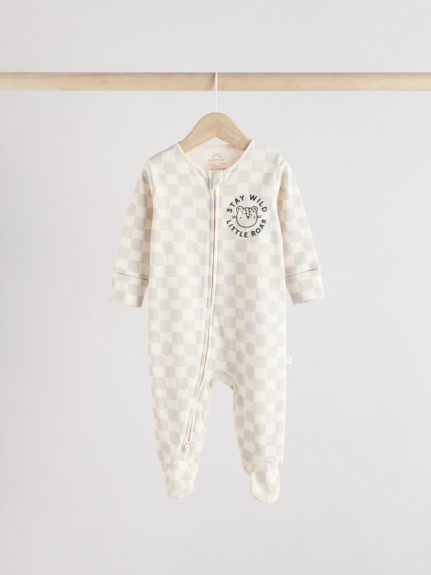 Brown/Cream Baby Two Way Zip Sleepsuits 3 Pack (0-2yrs)