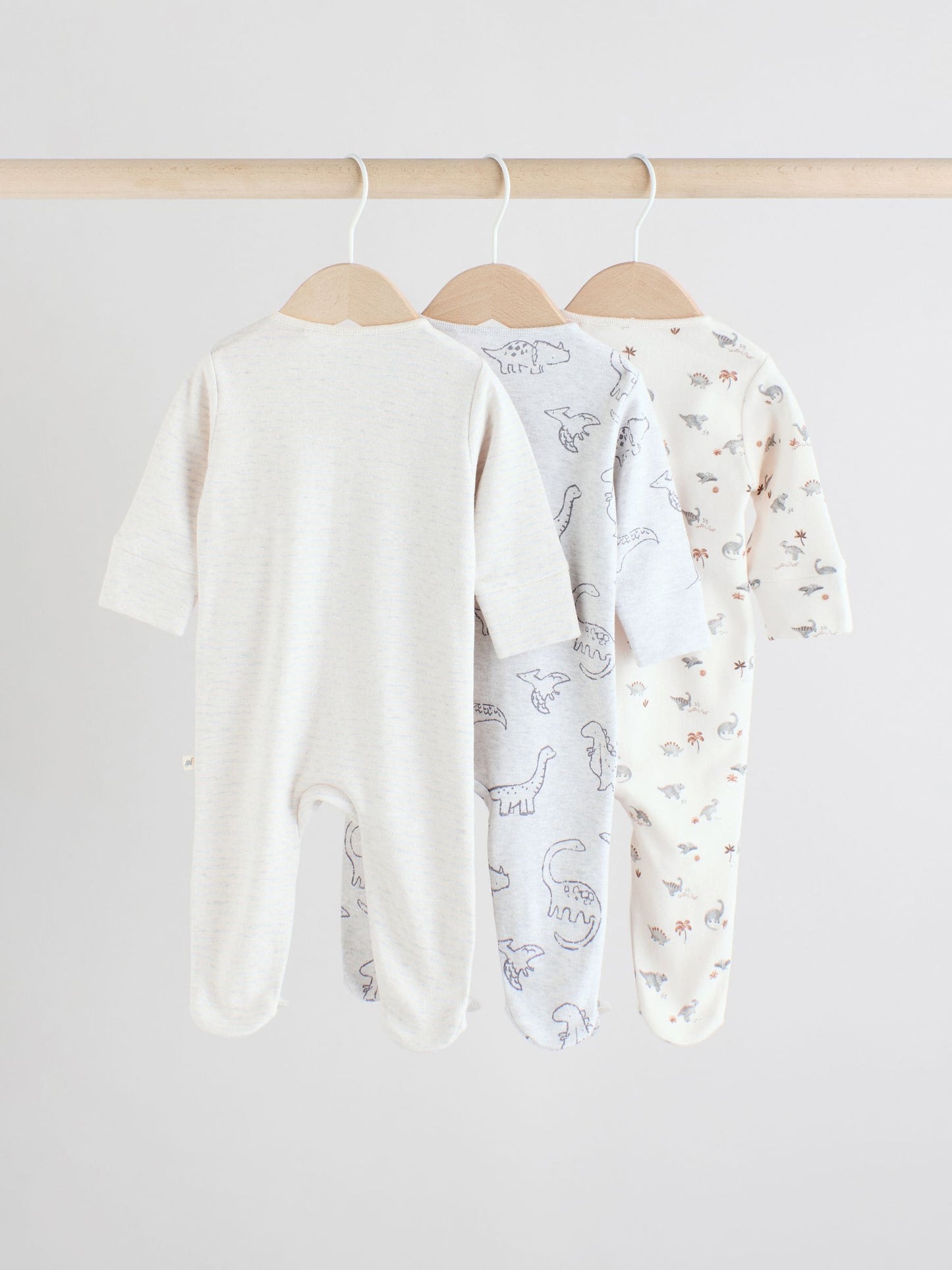 Grey Baby Two Way Zip Sleepsuits 3 Pack (0-2yrs) image 2
