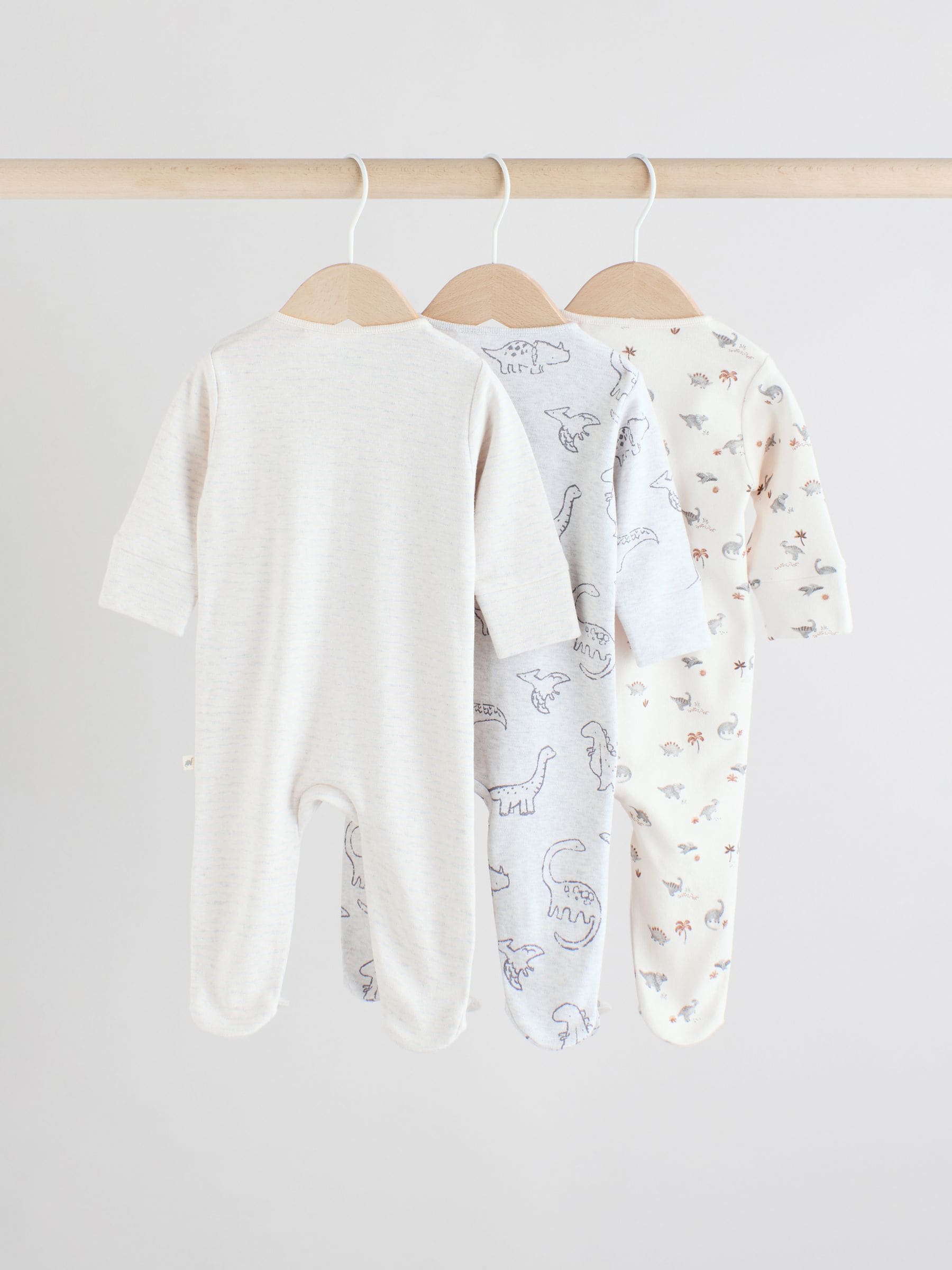 Grey Baby Two Way Zip Sleepsuits 3 Pack (0-2yrs) image 2