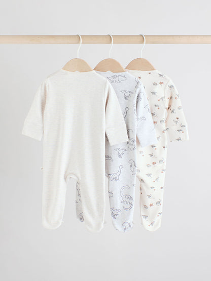 Grey Baby Two Way Zip Sleepsuits 3 Pack (0-2yrs) image 2