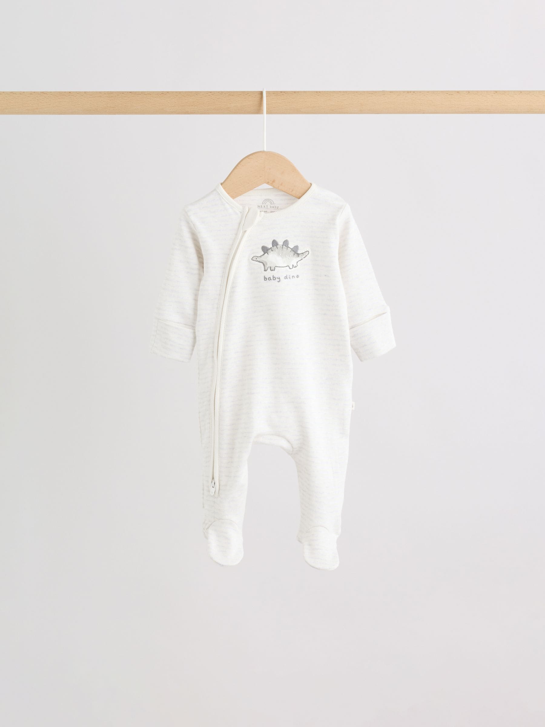 Grey Baby Two Way Zip Sleepsuits 3 Pack (0-2yrs) image 3
