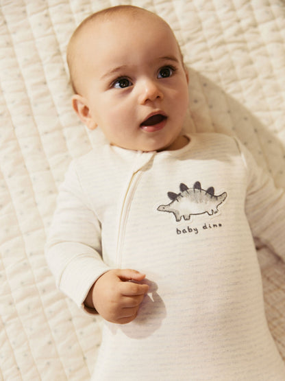 Grey 100% Cotton Two Way Zip Baby Sleepsuits 3 Pack (0-2yrs)